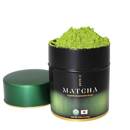 Nippon Matcha – Organic Ceremonial Grade Japanese Matcha Green Tea Powder – First Harvest from Uji, Kyoto – USDA Certified, Stone-Ground, Smooth & Vibrant (30g/1.06oz)