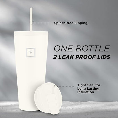 IRON °FLASK Classic Tumbler - Vacuum Insulated Stainless Steel Water Bottle, Double Walled, Drinking Cup, Insulated Travel Mug (Cashmere Cream, 32 oz Solid Lid)