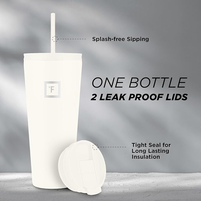 IRON °FLASK Classic Tumbler - Vacuum Insulated Stainless Steel Water Bottle, Double Walled, Drinking Cup, Insulated Travel Mug (Cashmere Cream, 32 oz Solid Lid)