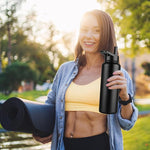 Load image into Gallery viewer, DOMICARE 40 oz Insulated Water Bottle, Vacuum Insulated Stainless Steel Sports Water Bottle with Straw Lid &amp; Spout Lid, Leakproof, Reusable - Travel, Camping, Bike, Black