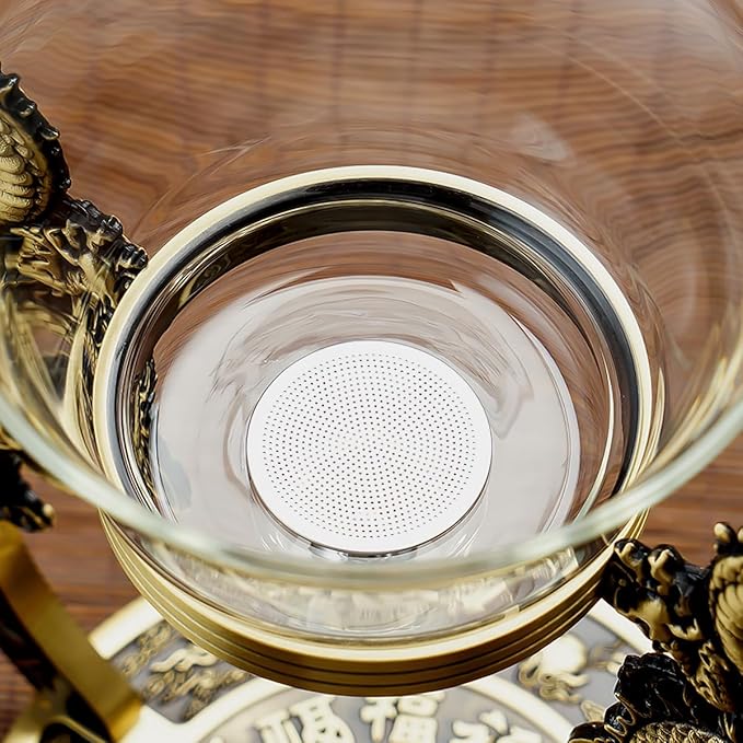 Semi Automatic Drip TeaPot, Lazy Kung Fu Glass Magnetic Tea Set, Pure Copper Heat Resistant Glass Magic Teapot Set, Suitable for home/office Reception Tea Set, Perfect for Holiday Gifts