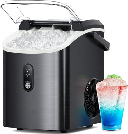 Nugget Ice Maker Countertop - Pebble Ice Maker with Self-Cleaning, 35lbs/Day, Ready in 6 Mins, Portable Sonic Ice Machine with Handle, Basket & Scoop for Home, Kitchen, RV, Outdoor (Black)
