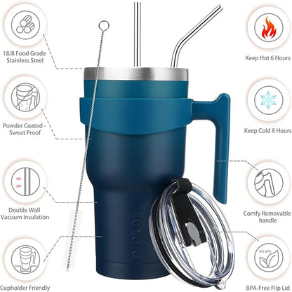 BJPKPK Tumbler With Handle And Straw 30 oz Stainless Steel Insulated Tumbler Cups With Lid For Water Or Ice Coffee,Indigo Black