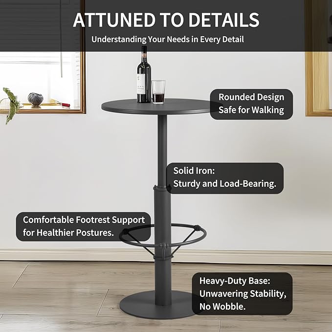 Retro Bar Table Industrial 41.3inch High Pub Table Modern Small Bistro Table for 2-3 People Metal Patio Table for Outdoor Indoor Minimalist Home Decor