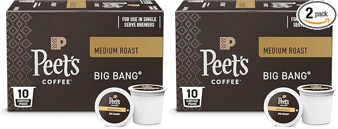 Peet's Coffee, Medium Roast Single Serve Coffee Pods - Big Bang 20 Count (2 Boxes of 10 Pods)