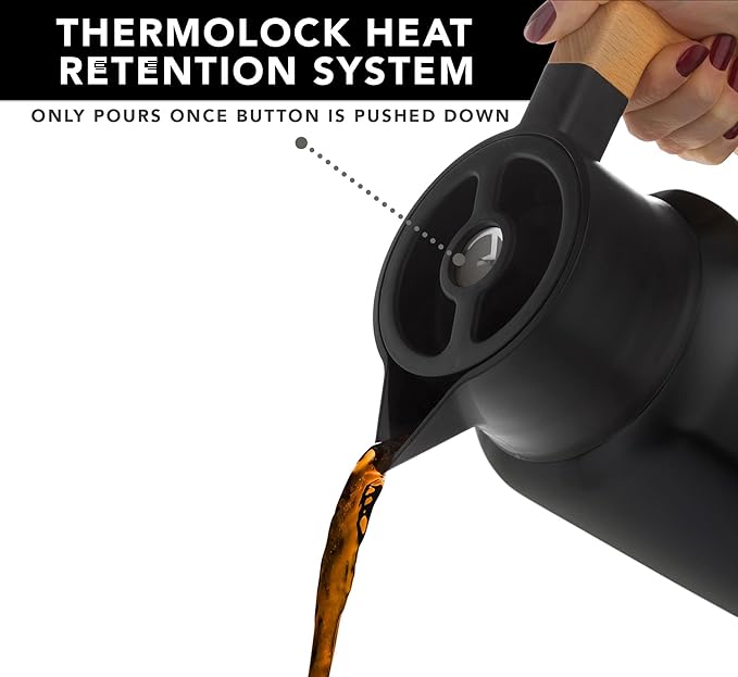 HASTINGS 50 Oz Pour Over Coffee Maker Set with Double Layer Reusable Stainless Steel Filter 8-Cup and Wood Handle - Dual Wall Heat Resistant Drip Coffee Brewer, Pour Over Coffee Dripper Carafe, Black