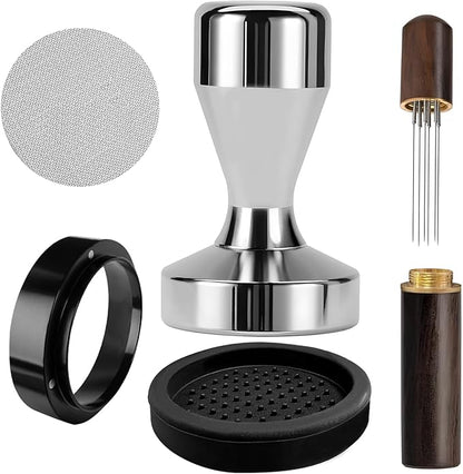 51mm Espresso Tamper, Coffee Tamper Set, 51mm tamper with Wdt Tool, Espresso Tamper Mat, Espresso Dosing Funnel, 51mm Espresso Puck Screen, Espresso Accessories for Espresso Coffee Machine