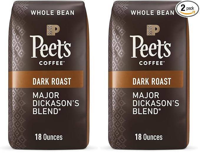 Peet's Coffee, Dark Roast Whole Bean Coffee - Major Dickason's Blend 36 Ounces (2 Bags of 18 Ounces)