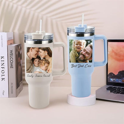 ThermoThrill Ships Next Day, Personalized 40 Oz Tumbler with Handle and Straw Custom Tumbler with Text Stainless Steel Mug Birthday Gifts for Women
