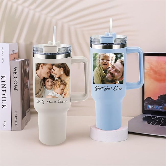 ThermoThrill Ships Next Day, Personalized 40 Oz Tumbler with Handle and Straw Custom Tumbler with Text Stainless Steel Mug Birthday Gifts for Women