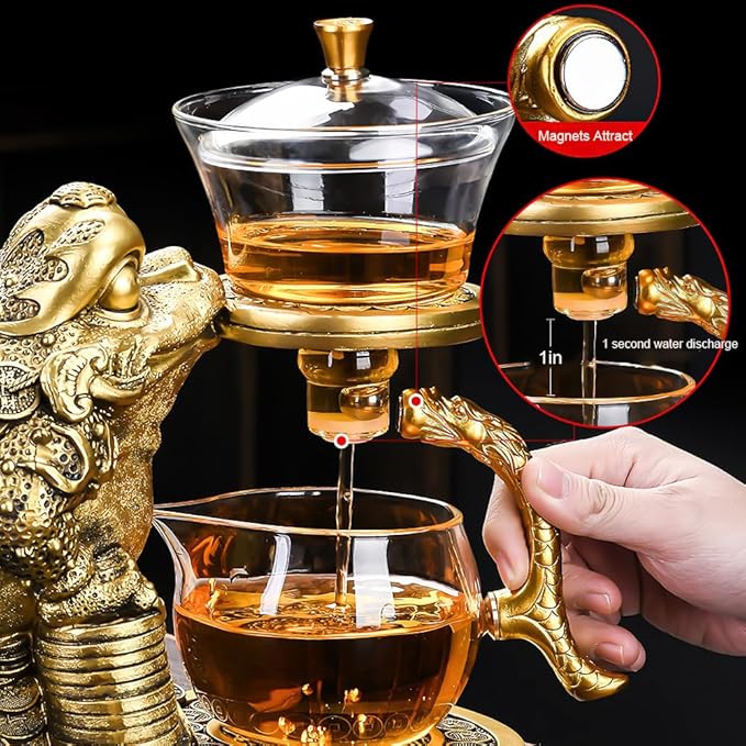 Creative Golden Cicada Shaped Magnetic Tea Pot - Semi Automatic Glass Teapot with Lazy Kungfu Drip Function - Suitable for Home/Office Reception Tea Set