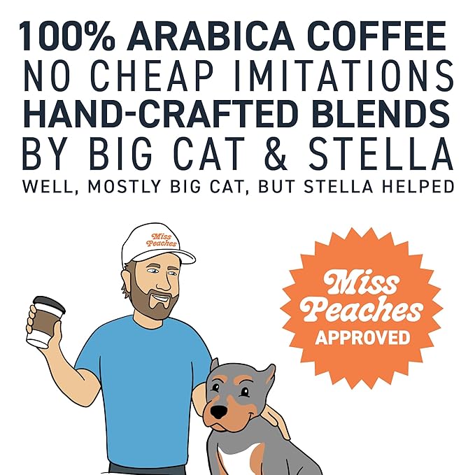 Stella Blue Ground Coffee, Miss Peaches Blend, Medium Roast, Fresh Coffee Ground 100% Arabica, Smooth Balanced Roast with Distinct Flavor Notes, Ethically Sourced Coffee Beans, 12 oz Bag