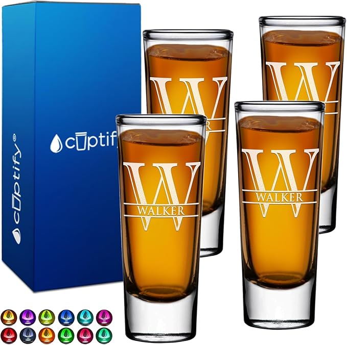Personalized Shot Glasses Set of 4 Custom 2 oz Cordial Shot Glass Initial and Name for Gifts, Weddings, Birthdays, Party, Event, Decorations