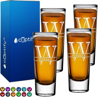 Personalized Shot Glasses Set of 4 Custom 2 oz Cordial Shot Glass Initial and Name for Gifts, Weddings, Birthdays, Party, Event, Decorations
