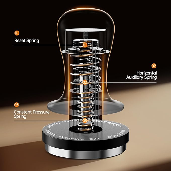 MHW-3BOMBER 58mm Espresso Coffee Tamper with Three Spring Loaded Calibrated Tamper 30lbs Espresso Hand Tamper with Sound Feedback Titanium Coating Black T6176T-OS