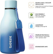 BJPKPK Insulated Water Bottles, 12oz Stainless Steel Metal Water Bottle with Strap, BPA Free Leak Proof Jugs, Mugs, Flasks, Reusable Thermal Flasks for Sports & Travel, Sky