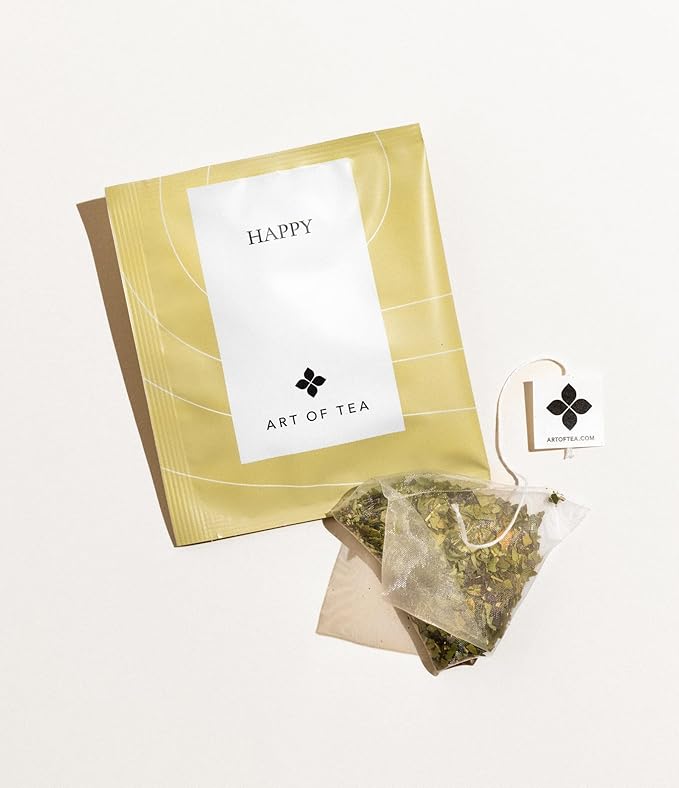 Art of Tea | Organic Happy Tea | Organic Green Tea | 12 Eco Friendly Pyramid Tea Bags Sachet |