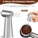 Load image into Gallery viewer, WDT Espresso Distribution Tool, 0.35mm 8 Needle Coffee Stirrer with 8 Extra Needles, 304 Stainless Steel, Aluminum Alloy Handle with Stand, Barista Espresso Whisk Tool (Metal Silver)