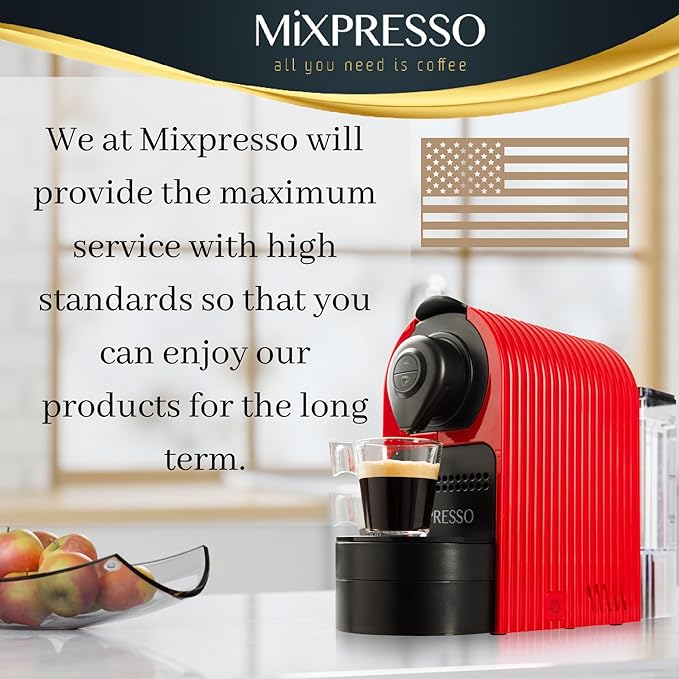 Mixpresso Red Espresso Coffee Machine – Compact 1400W Single Serve Coffee Maker Compatible with Nespresso OriginalLine Capsules, One-Touch Operation, 19-Bar Italian Pump, 27oz Water Tank