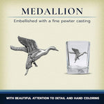 Load image into Gallery viewer, Heritage Pewter Pintail Duck Square Shot Glass | Hand-Sculpted 1.5 Ounce Shot Glass | Intricately Crafted Metal Pewter Inlay