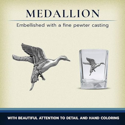 Heritage Pewter Pintail Duck Square Shot Glass | Hand-Sculpted 1.5 Ounce Shot Glass | Intricately Crafted Metal Pewter Inlay