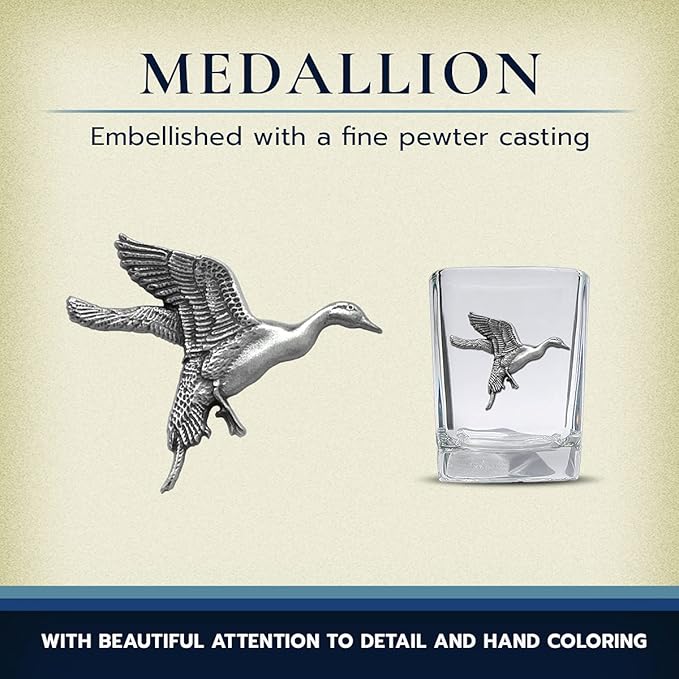 Heritage Pewter Pintail Duck Square Shot Glass | Hand-Sculpted 1.5 Ounce Shot Glass | Intricately Crafted Metal Pewter Inlay