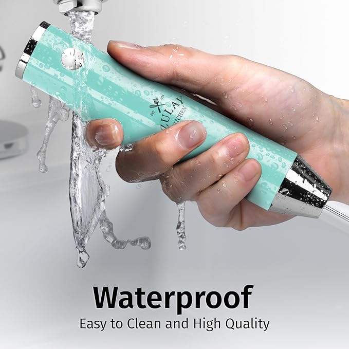 Zulay Kitchen Lux Rechargeable Milk Frother Handheld - Powerful 2-Speed Motor, Fully Waterproof, 2000mAh Battery - Drink Mixer For Latte, Cappuccino, Matcha, Protein Powder - Sky Blue