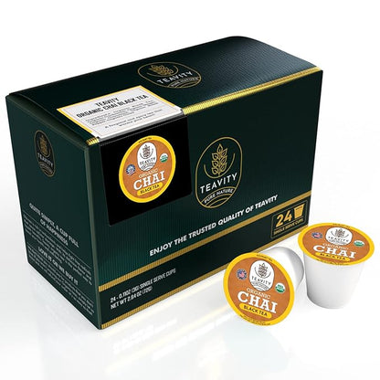 Organic Chai Black Tea Pods for Keurig Naturally Caffeinated by Teavity (24 Tea Pods)
