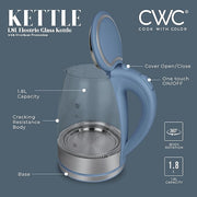 COOK WITH COLOR Electric Kettle - Rapid Boil, Sleek Design, and Safety Features - Great for Quick and Easy, Blue, 1.8 Liters