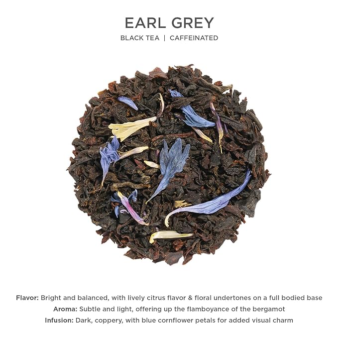 Tea Forte Earl Grey Premium Loose Leaf Caffeinated Black Tea Blend Canister, Makes 35-50 Cups