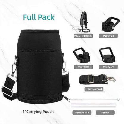 Gallon Insulated Water Bottle with Straw,128 oz 3 Lids Water Jug with Carrying Bag,Paracord Handle, Double Wall Vacuum Stainless Steel Metal Flask,Dark Red