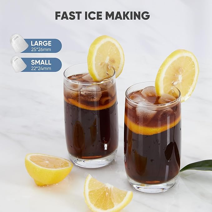 DUMOS Countertop Ice Maker with Handle, 26lbs/24H Portable Ice Machine, 9 Bullet Cubes Ready in 6 Mins, Self-Cleaning, Quiet Compact for Home, Kitchen, RV, Camping, Green