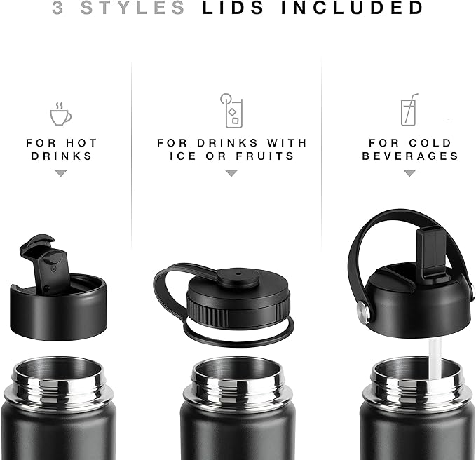 Stainless Steel Insulated Water Bottle and Travel Mug for Hot and Cold Beverages, Wide Mouth, Double Wall Insulated Hydration Sports Water Bottle for Hiking, Biking, Outdoor, 22 OZ BPA Free