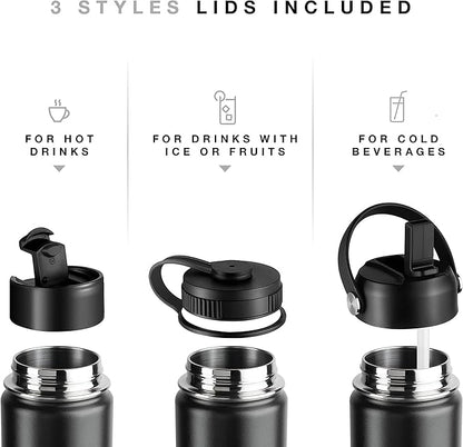 Stainless Steel Insulated Water Bottle and Travel Mug for Hot and Cold Beverages, Wide Mouth, Double Wall Insulated Hydration Sports Water Bottle for Hiking, Biking, Outdoor, 22 OZ BPA Free