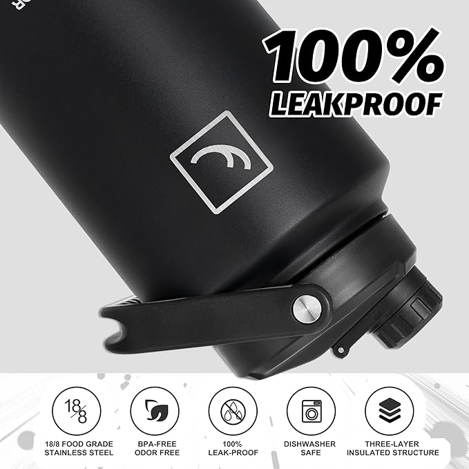 NATURE PIONEOR One Gallon Water Bottle Insulated - Large Double Vacuum Stainless Steel 128 oz Water Bottle with Holder/Carrier, 1 Gallon Water Jug,128oz, Wide Mouth