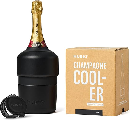Huski Champagne Chiller | NEW | Award-Winning Iceless Design with Detachable Bottle Stopper | Keeps Wine Cold up to 6 Hours | Fits most 750ml Champagne, Prosecco & Sparkling Wine Bottles (Black)