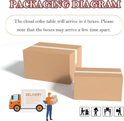 Asymmetric Cloud-Shape Coffee Table with Sturdy & Stable Cylindrical Support Legs, Stylish Irregular Home Decor Center Table (B-46in)