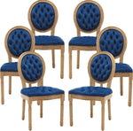 Load image into Gallery viewer, French Country Dining Chairs Set of 6, Blue Velvet Upholstered Dining Chairs, Tufted Back, Solid Wood Legs, Farmhouse Kitchen &amp; Dining Room Chairs, Sillas De Comedor (Blue, 6Pcs)