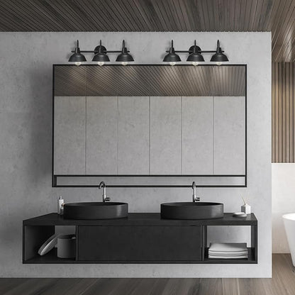 Globe Electric 65554 Barnyard 3-Light Vanity Light, Matte Black, White Interior Shades