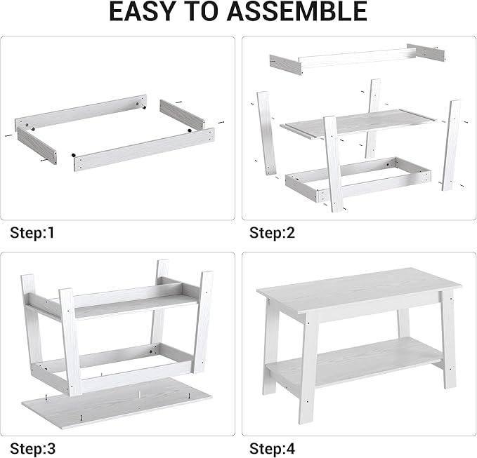 31.5 Inch Coffee Table with 2-Tier Storage – Modern Industrial Farmhouse Coffee Table for Living Room, Compact Durable MDF & Particle Board, Easy Assembly, Black Center Table for Living Room or Office