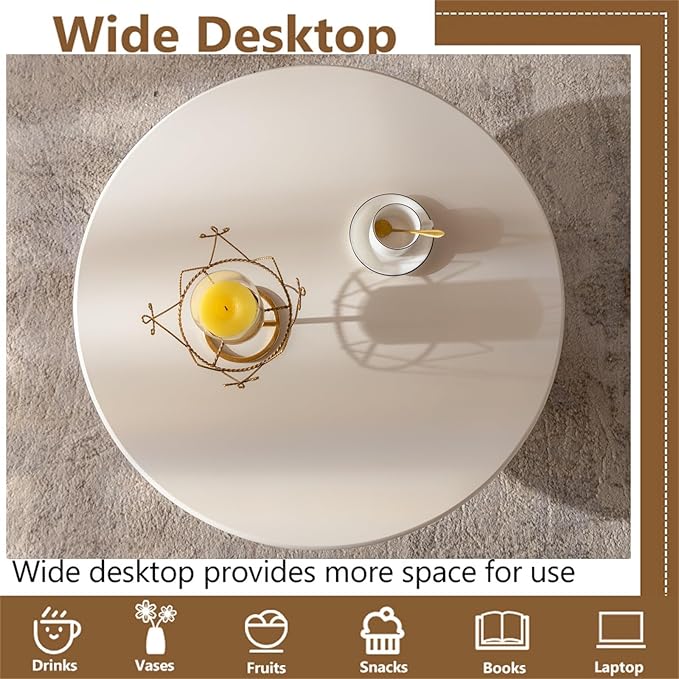 Cloud Coffee Table Modern Cute Coffee Tables Irregular Simple Tea/Center Table for Small Space End Table for Living Room, Home Office, Indoor (White Round-D31.5")