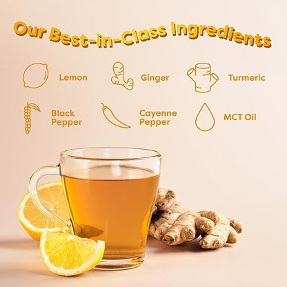FlavCity Lemon Ginger Tea Powder – Antioxidant-Rich Herbal Tea with Turmeric & MCT Oil for Daily Immune Support – Sugar-Free, Shelf-Stable, Hot & Cold Brew, 30 Servings