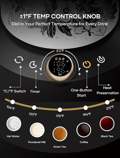 Cocinare FLOW M9 Electric Gooseneck Kettle, ±1℉ Temperature Control for Pour-over Coffee & Tea, Stainless Steel Interior, Quick Heating for Boiling Water (New Blossom)