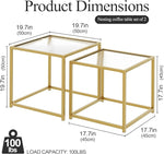 Load image into Gallery viewer, VILAWLENCE Coffee Table Set of 2, Modern Gold Patterned Glass Side Table, Metal Frame Square End Table, Center Tables Nesting Coffee Table for Living Room,Bedroom and Small Spaces