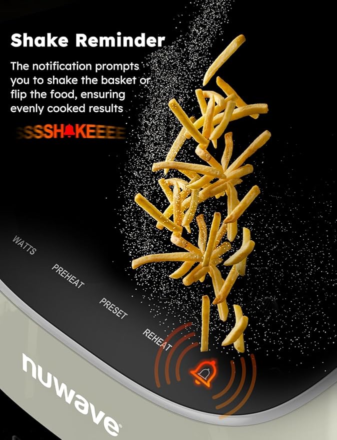 Nuwave Brio Plus 8 Qt Air Fryer, PFAS Free, New & Improved, Digital Touch Screen, Cool White Display, 50°F~400°F in Precise 5°, 5 Cook Functions, 100 Presets & 50 Memory, 3 Wattages 700, 1500, 1800