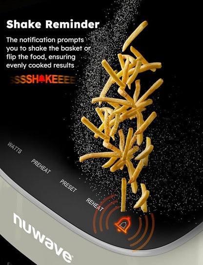 Nuwave Brio Plus 8 Qt Air Fryer, PFAS Free, New & Improved, Digital Touch Screen, Cool White Display, 50°F~400°F in Precise 5°, 5 Cook Functions, 100 Presets & 50 Memory, 3 Wattages 700, 1500, 1800