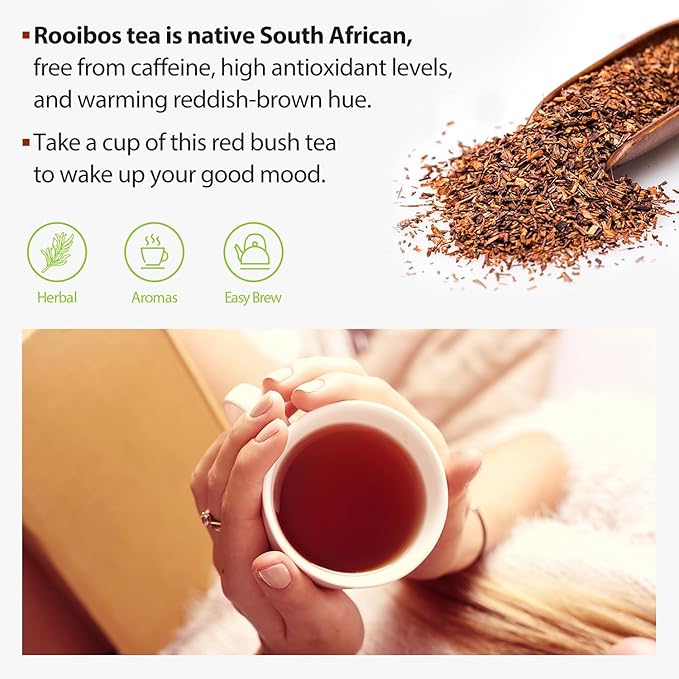 Soeos Organic Rooibos Tea, 200 Teabags (2 Packs), Naturally Caffeine Free, USDA and Non GMO Certify, Smooth and Robust Flavor, Excellent for Hot or Iced Brew, 18oz (500g)