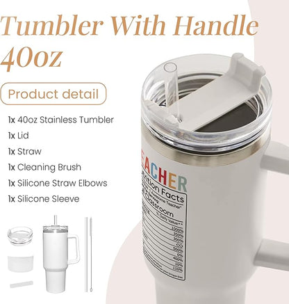 SANDJEST Teacher Appreciation Gifts - It Takes a Big Heart 40oz Stainless Steel Tumbler with Handle - Thank You Gift for Teacher's Day & Graduation