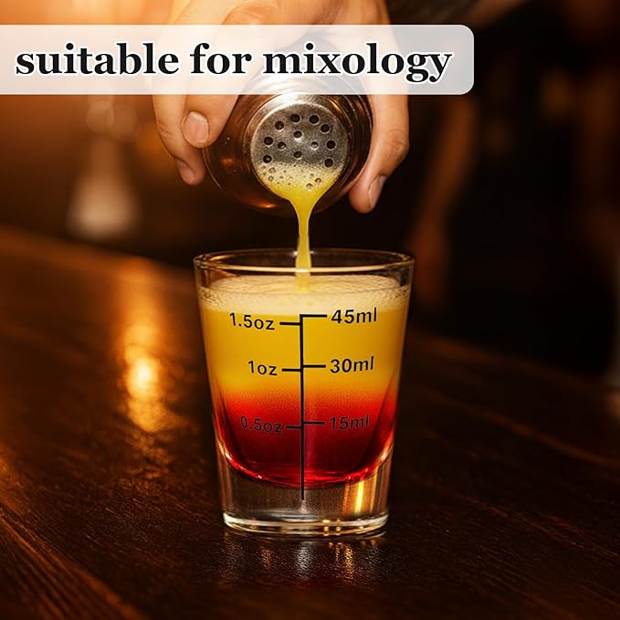 Ruckae 12 Pack 1.5oz Clear Shot Glass Set - Precision Marked for Accurate Alcohol Pouring - Round Design for Whiskey, Vodka, Rum - Ideal for Bars, Restaurants, and Home Use