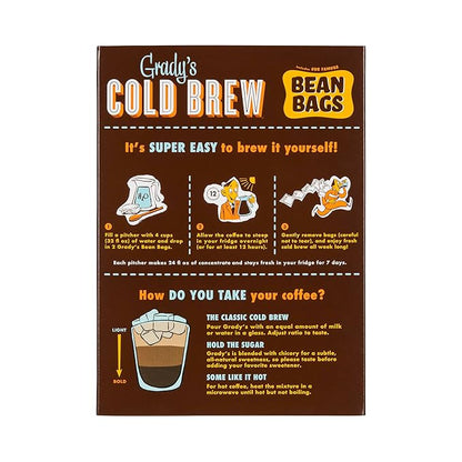GRADY’S COLD BREW, French Vanilla, 100% Arabica Ground Coffee & Chicory Pouches, ONE Box with 4 Easy-to-Brew Bean Bags, Makes 12 drinks